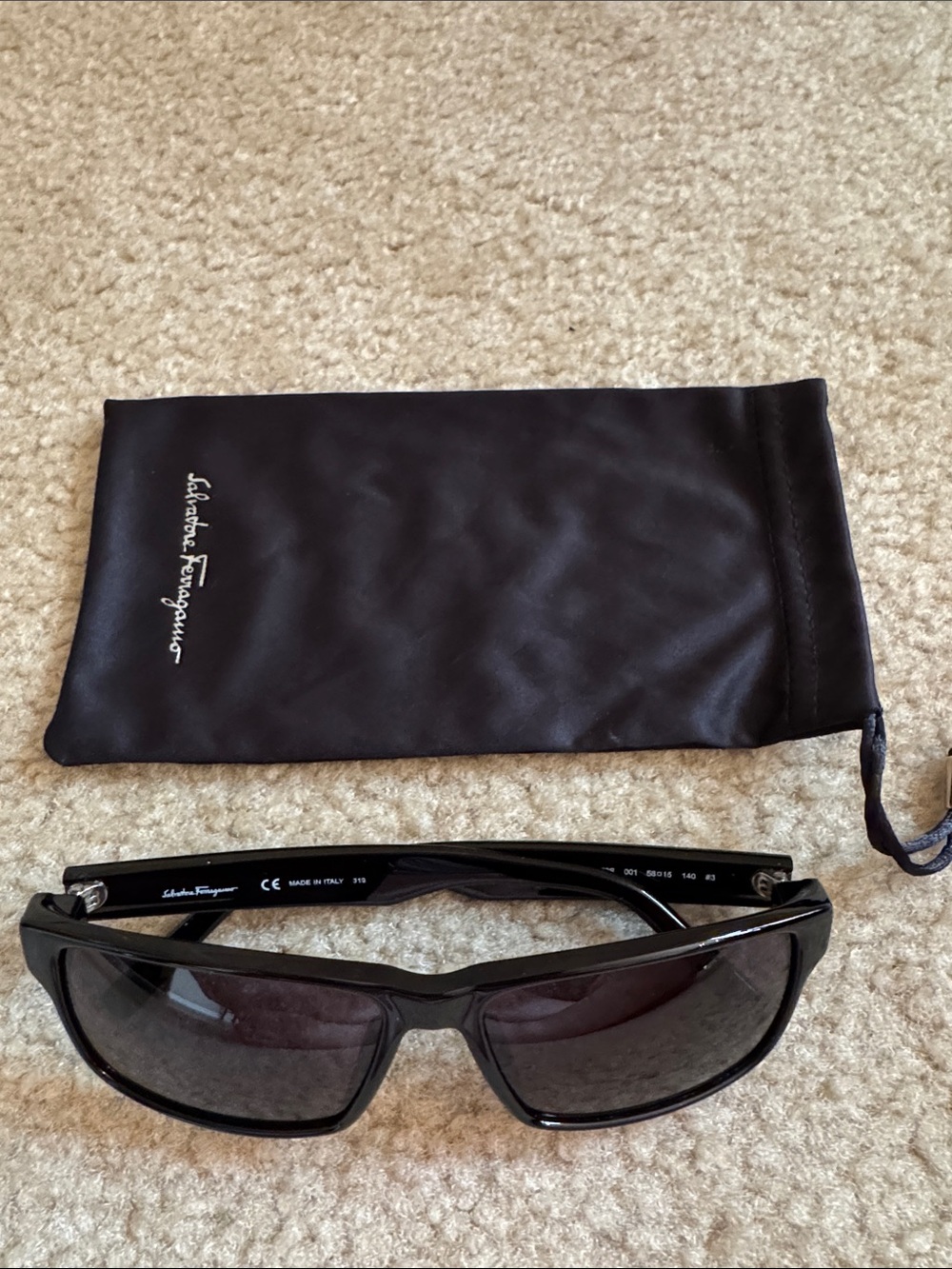 Salvatore Ferragamo Black Sunglasses with Soft Pouch